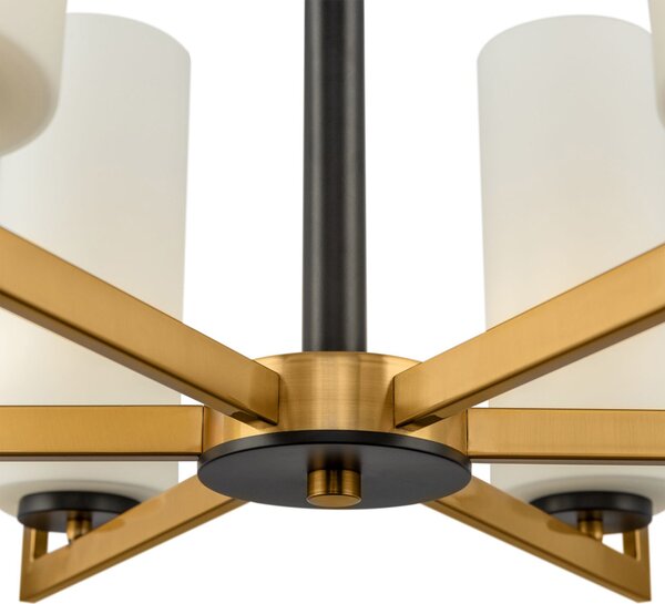 Lampadario Contermporaneo Fortano 6 Luci Metallo Ottone Diffusori Vetro Bianchi