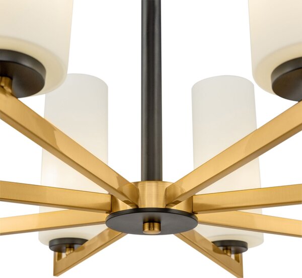 Lampadario Contermporaneo Fortano 8 Luci Metallo Ottone Diffusori Vetro Bianchi