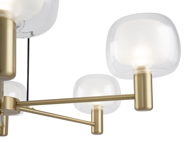 Lampadario Contemporaneo Vision Alluminio Oro 6 Luci Diffusori In Vetro Trasp