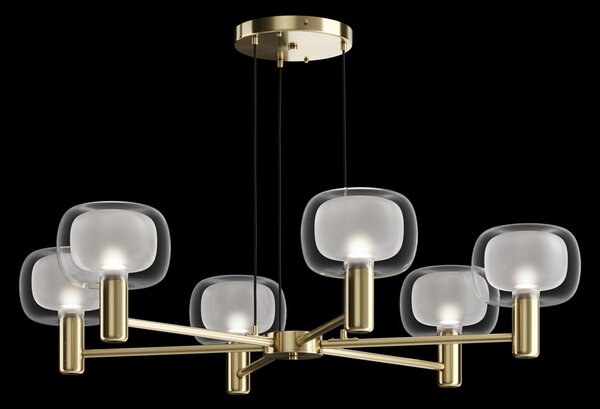 Lampadario Contemporaneo Vision Alluminio Oro 6 Luci Diffusori In Vetro Trasp