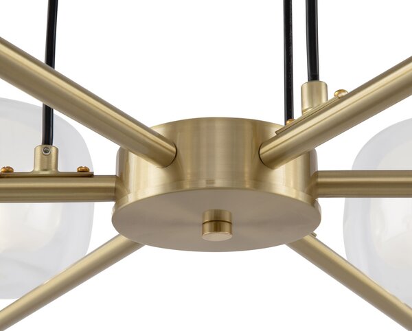 Lampadario Contemporaneo Vision Alluminio Oro 6 Luci Diffusori In Vetro Trasp