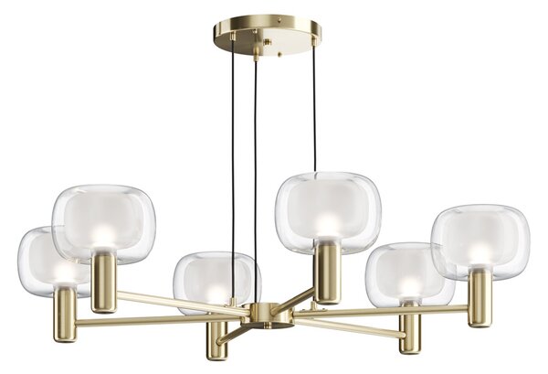 Lampadario Contemporaneo Vision Alluminio Oro 6 Luci Diffusori In Vetro Trasp