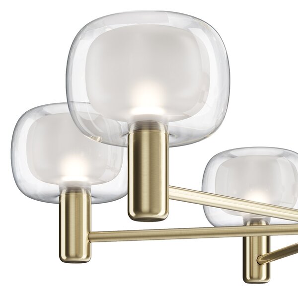 Lampadario Contemporaneo Vision Alluminio Oro 6 Luci Diffusori In Vetro Trasp