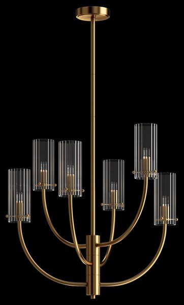 Lampadario Contemporaneo Arco Metallo Ottone 6 Luci Diffusori In Vetro