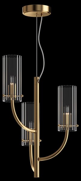 Lampadario Contemporaneo Arco Metallo Ottone 3 Luci Diffusori In Vetro