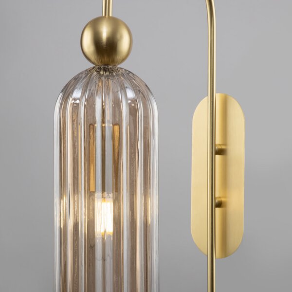 Applique Contemporanea Antic Metallo Oro 1 Luci Diffusore In Vetro Colore Cognac