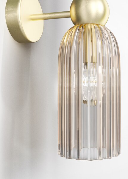 Applique Contemporanea Antic Metallo Oro 2 Luci Diffusore In Vetro Colore Cognac