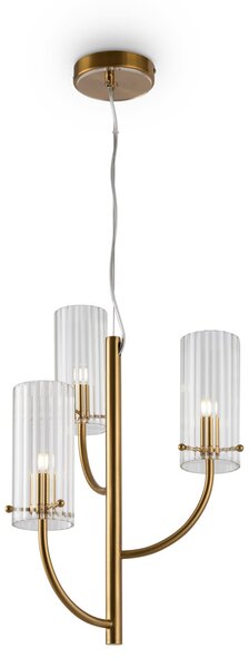 Lampadario Contemporaneo Arco Metallo Ottone 3 Luci Diffusori In Vetro