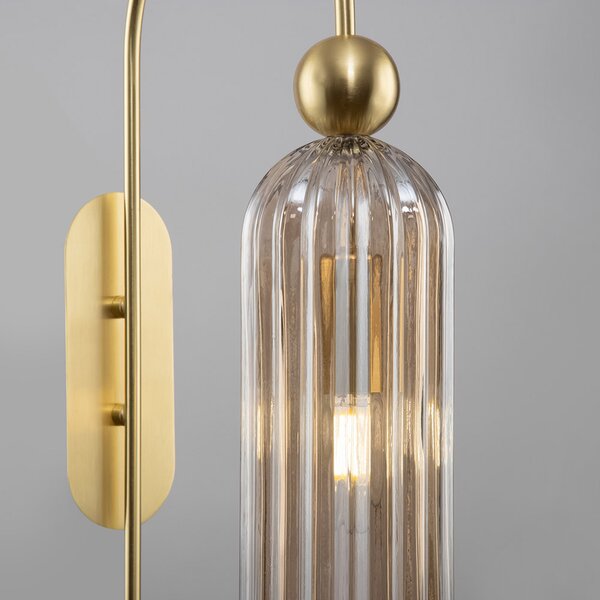 Applique Contemporanea Antic Metallo Oro 1 Luci Diffusore In Vetro Colore Cognac