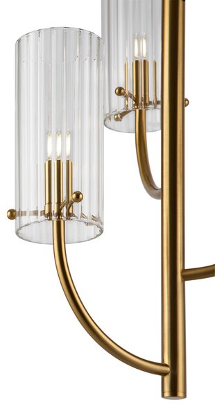 Lampadario Contemporaneo Arco Metallo Ottone 3 Luci Diffusori In Vetro