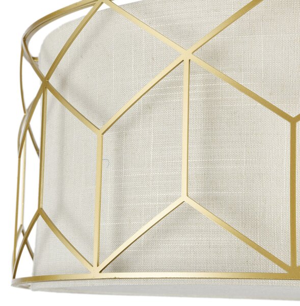 Plafoniera Contemporanea Messina Metallo Oro 3 Luci Diffusore Lino Su Pvc