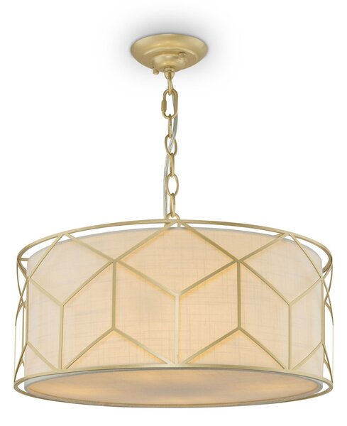 Lampadario Contemporaneo Messina Metallo Oro 1 Luce Diffusore Lino Su Pvc