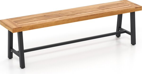 KOMFOTTEU Panchina da terrazza 160 cm in legno di acacia, panchina da giardino e da parco per 3 persone, panchina da birreria con gambe in metallo, panchina da esterno fino a 360 kg per giardino, veranda e cortile (1)