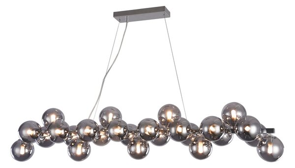 Lampadario Contemporaneo Dallas Metallo Cromo 25 Luci Diffusori Vetro Fumè