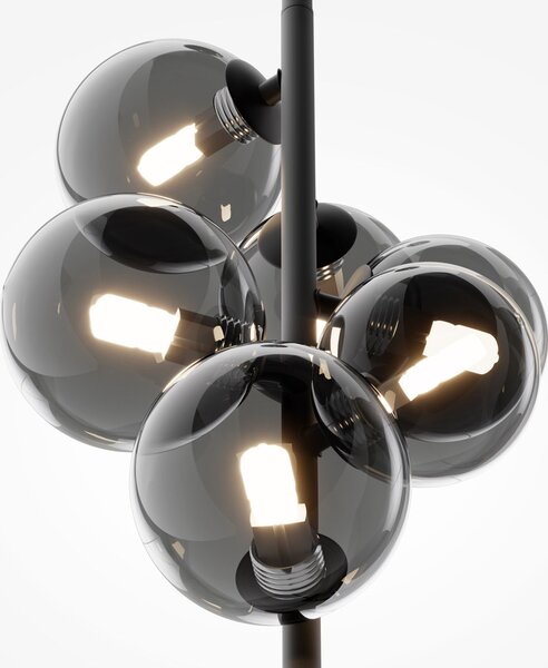 Lampadario Contemporaneo Dallas Metallo Nero 6 Luci Diffusori Vetro Specchiato