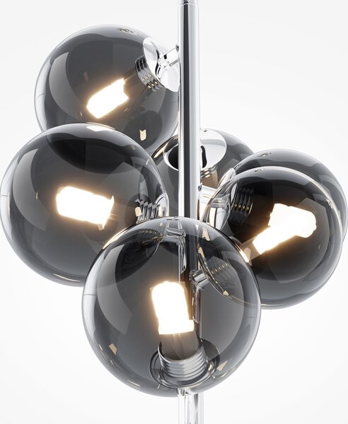 Lampadario Contemporaneo Dallas Metallo Cromo 6 Luci Diffusori Vetro Fumè