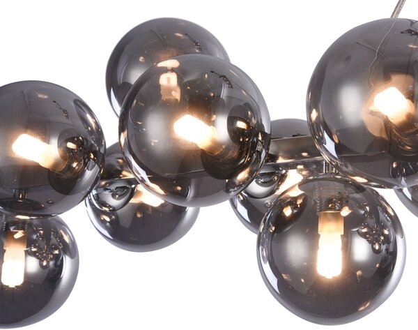 Lampadario Contemporaneo Dallas Metallo Cromo 25 Luci Diffusori Vetro Fumè