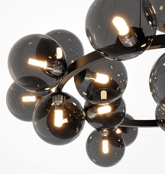 Lampadario Contemporaneo Dallas Metallo Nero 25 Luci Diffusori Vetro Specchiato