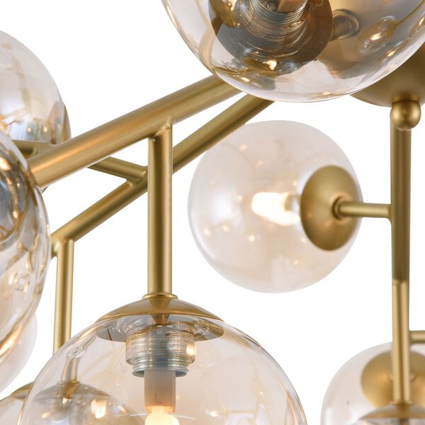 Lampada A Soffitto Contemporanea Dallas Metallo Oro 20 Luci Diffusori Ambra