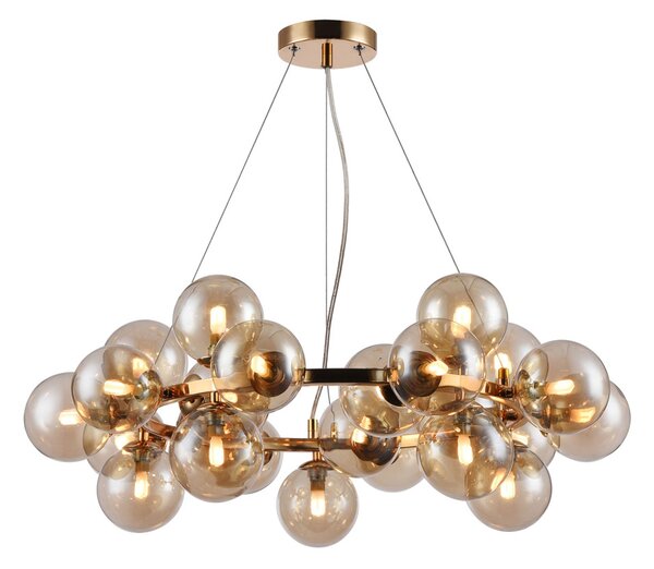 Lampadario Contemporaneo Dallas Metallo Oro 25 Luci Diffusori Ambra