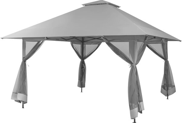 KOMFOTTEU Gazebo da giardino 4 x 4 m, gazebo per feste regolabile in altezza con doppio tetto e pannelli laterali, gazebo pieghevole pop-up per giardino e terrazza (grigio)