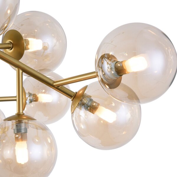 Lampada A Soffitto Contemporanea Dallas Metallo Oro 20 Luci Diffusori Ambra