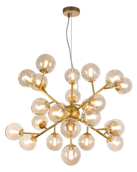 Lampadario Contemporaneo Dallas Metallo Oro 24 Luci Diffusori Ambra