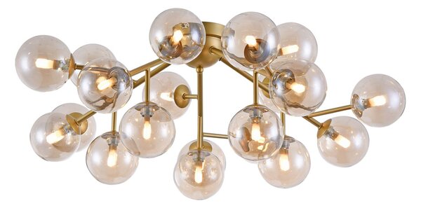 Lampada A Soffitto Contemporanea Dallas Metallo Oro 20 Luci Diffusori Ambra