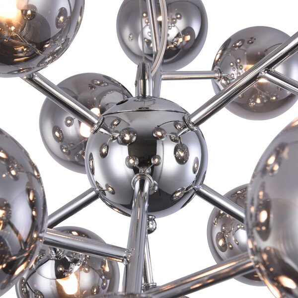 Lampadario Contemporaneo Dallas Metallo Cromo 24 Luci Diffusori Fumè