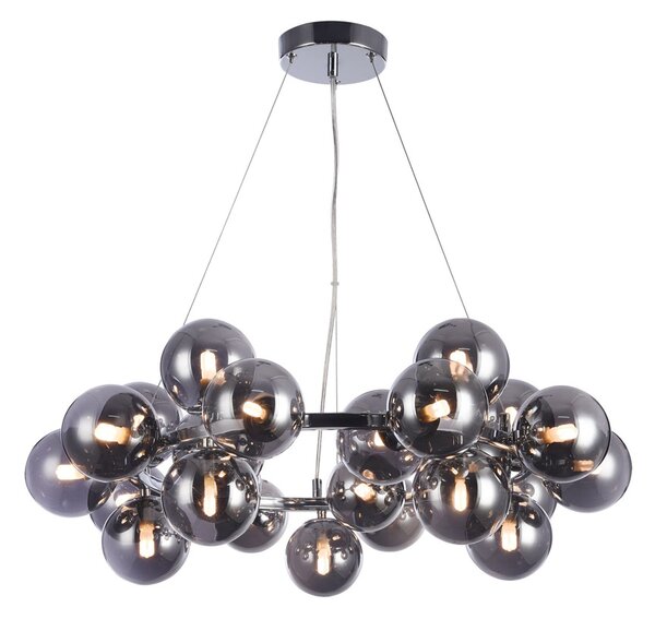 Lampadario Contemporaneo Dallas Metallo Cromo 25 Luci Diffusori Fumè