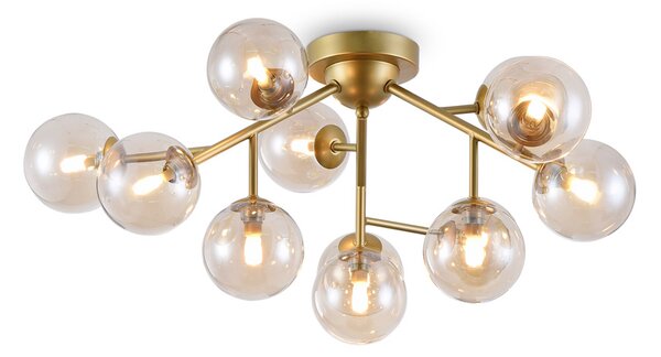 Lampada A Soffitto Contemporanea Dallas Metallo Oro 12 Luci Diffusori Ambra