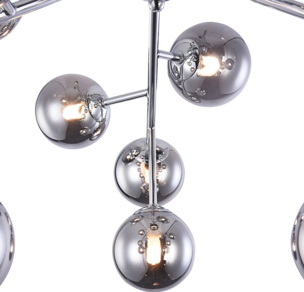 Lampada da soffitto Contemporanea Dallas Metallo Cromo 12 Luci Diffusori Fumè