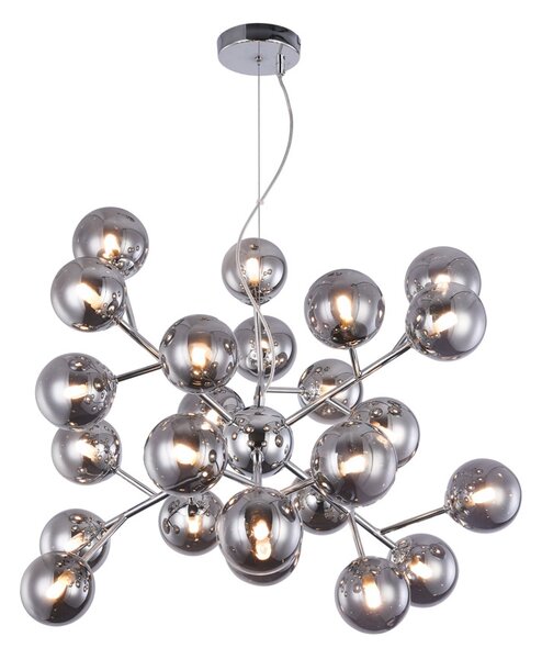 Lampadario Contemporaneo Dallas Metallo Cromo 24 Luci Diffusori Fumè