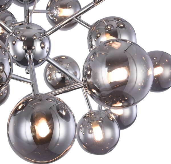 Lampadario Contemporaneo Dallas Metallo Cromo 24 Luci Diffusori Fumè