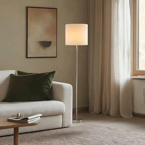Lampada da terra Parsa Lindby, Bianco / Opale, Soggiorno / Sala da pranzo, Tessuto / Stoffa / Seta, Giovanile, Lampada da terra
