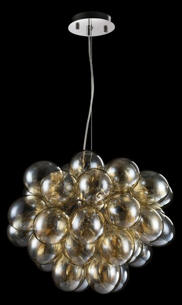 Lampadario Contemporaneo Balbo Metallo Nichel 8 Luci Diffusori Cognac