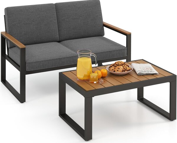 Set di mobili da giardino KOMFOTTEU da 2 pezzi per 2 persone, composto da 1 poltrona e 1 tavolino, ideale per cortili, terrazze e balconi
