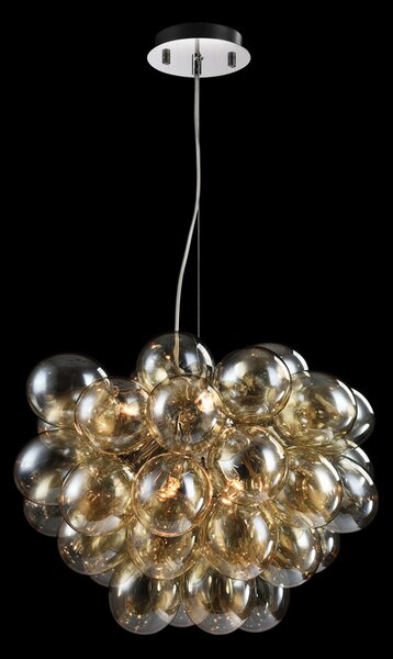 Lampadario Contemporaneo Balbo Metallo Nichel 8 Luci Diffusori Cognac