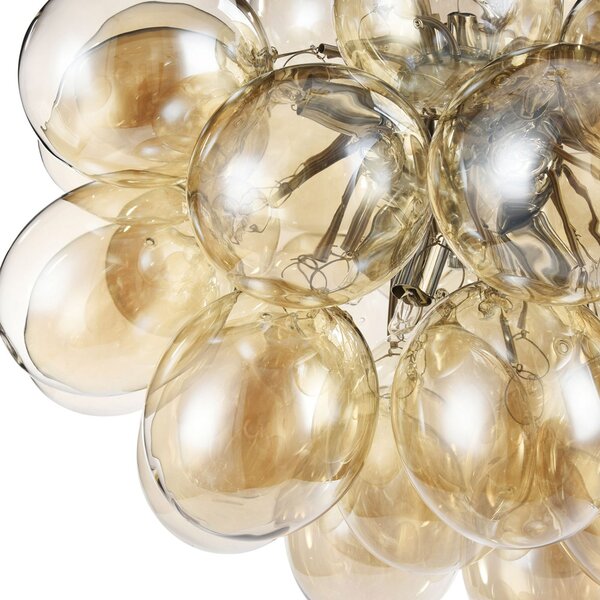 Lampadario Contemporaneo Balbo Metallo Nichel 8 Luci Diffusori Cognac