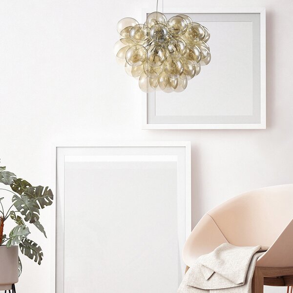 Lampadario Contemporaneo Balbo Metallo Nichel 8 Luci Diffusori Cognac