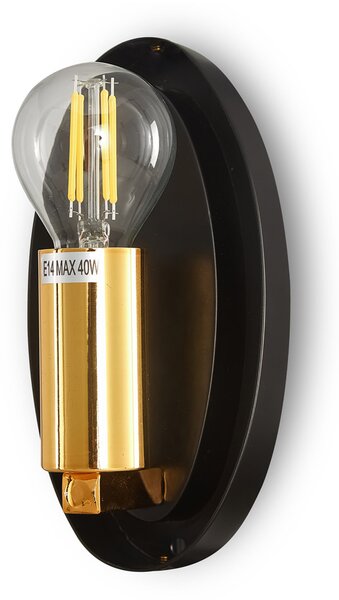 Applique Contemporanea Mabell Metallo Nero 1 Luce Diffusore Vetro Oro