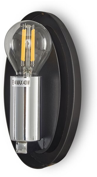 Applique Contemporanea Mabell Metallo Nero 1 Luce Diffusore Vetro Cromo