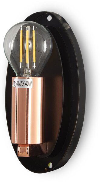 Applique Contemporanea Mabell Metallo Nero 1 Luce Diffusore Vetro Rame