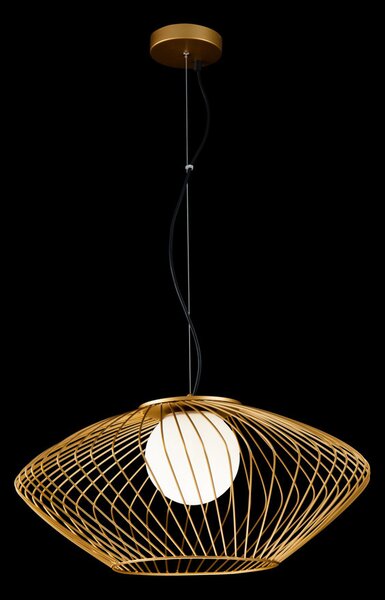 Lampadario Contemporaneo Plec Metallo Oro 1 Luce Led Diffusore Vetro Bianco
