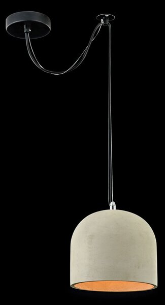 Lampadario Industrial Broni Metallo Nero 1 Luce Diffusore Calcestruzzo Grigio