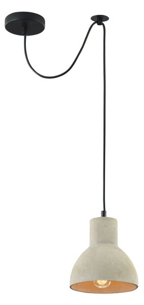 Lampadario Industrial Broni Metallo Nero 1 Luce Diffusore Calcestruzzo Grigio