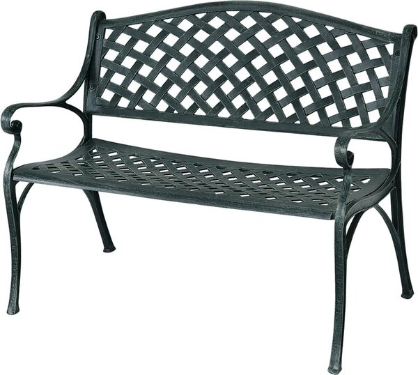 Panchina da giardino KOMFOTTEU a 2 posti, panchina da esterno in alluminio resistente alle intemperie, panchina da terrazza con schienale e braccioli, panchina in metallo per balcone e giardino, verde antico
