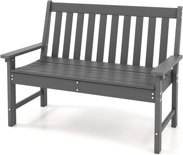 Panchina da giardino KOMFOTTEU a 2 posti, panchina resistente alle intemperie con schienale e braccioli, panchina da terrazza in HDPE con portata fino a 300 kg, panchina da parco per balcone e giardino