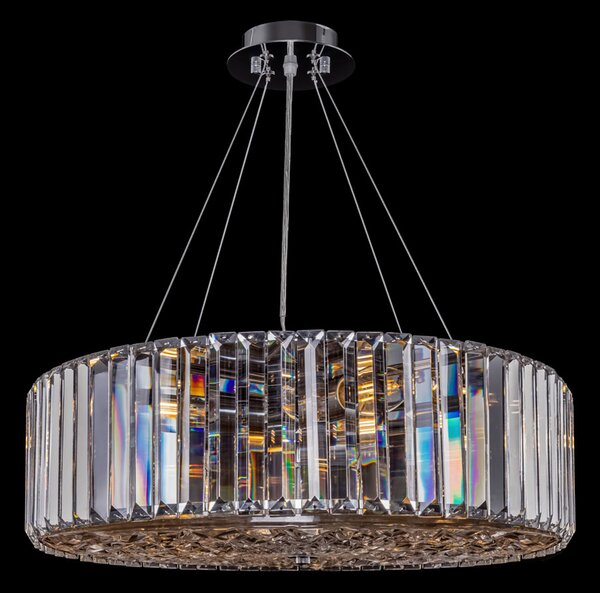 Lampadario Contemporaneo Recinto Metallo Cromo 8 Luci Diffusori Vetro Trasp