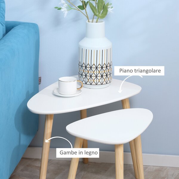 HOMCOM Set 2 Tavolini da Salotto Stile Nordico, Design Impilabile, Gambe in Legno Robuste, Ideale per Soggiorno, Bianco|Aosom